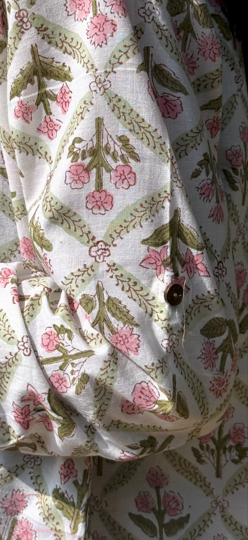 Soft Lattice Pinku hand block printed kurti shirt – natural dye, handcrafted cotton clothing by Studio Manjusha