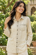 Lines in Black shirt styled on a young Indian woman outdoors